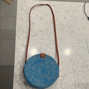 Woven Round Crossbody Bag - Blue